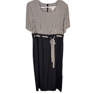 Betsy's Things Womens SZ 14 Gingham Midi Dress Black White Plaid Retro 90s